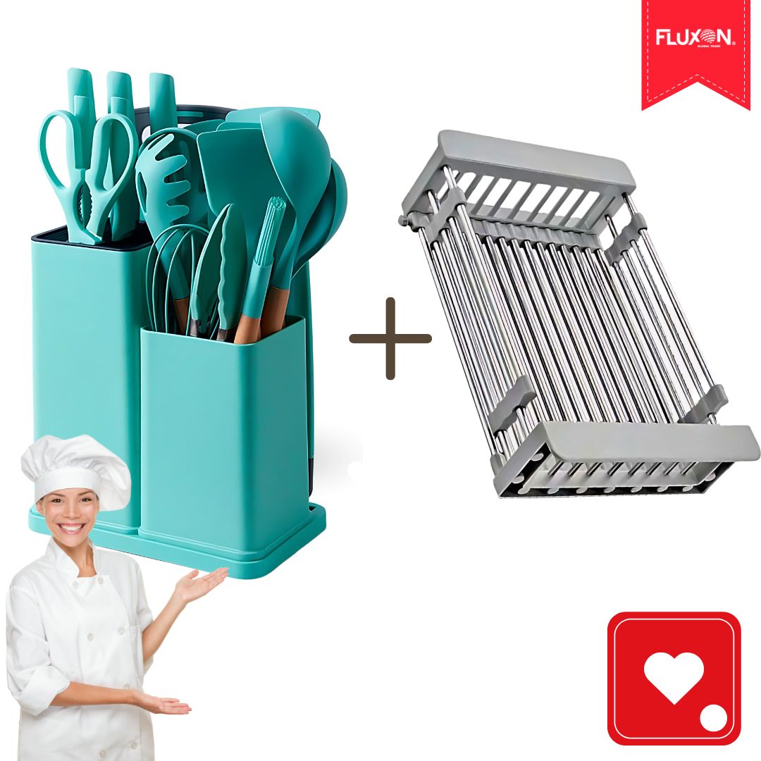 SET PREMIUM DE 19 UTENSILIOS MAS ESCURRIDOR
