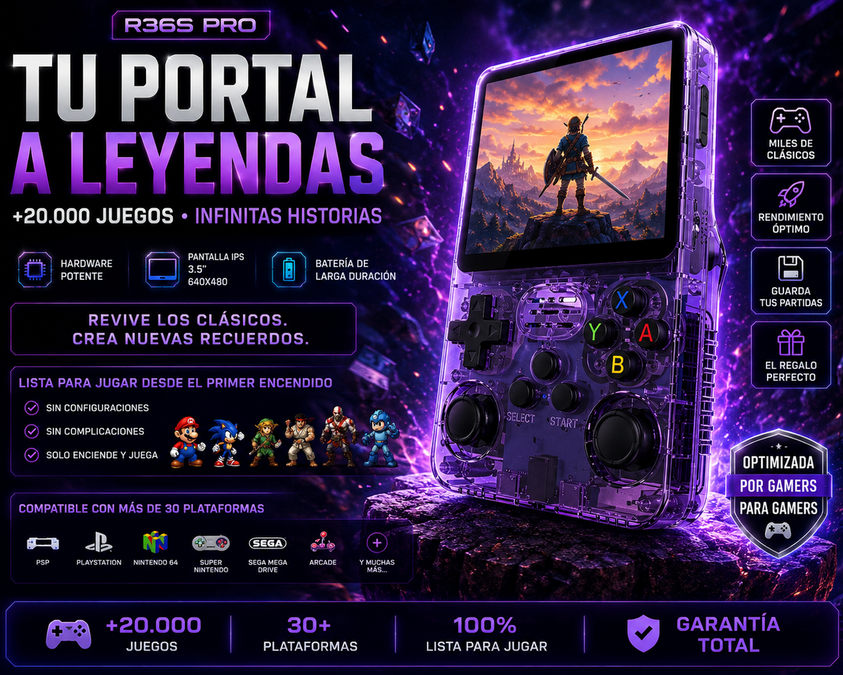 CONSOLA RETRO R36 PLUS PORTATOL + 20 MIL JUEGOS