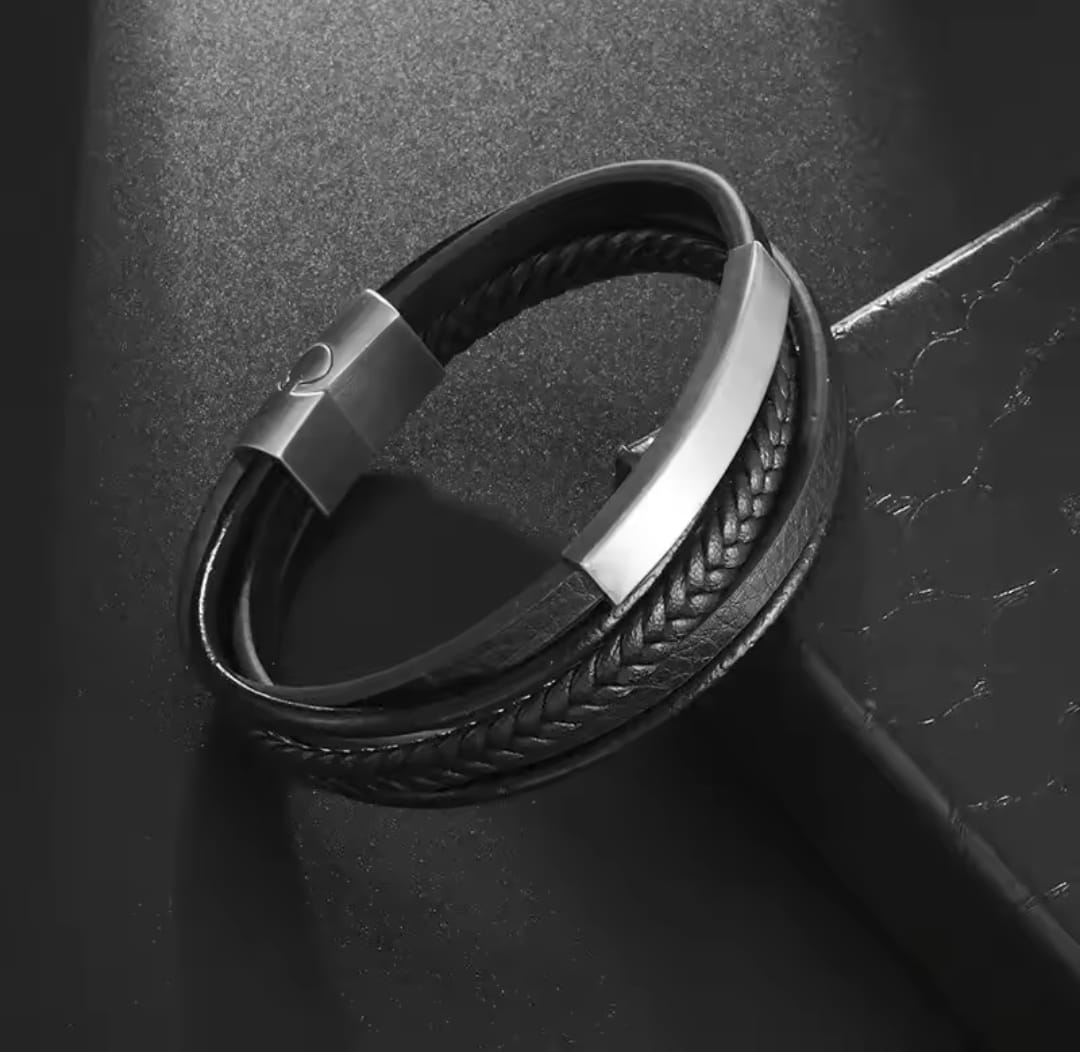 PULSERA HOMBRE MEDIEVAL EN CUERO Y ACERO