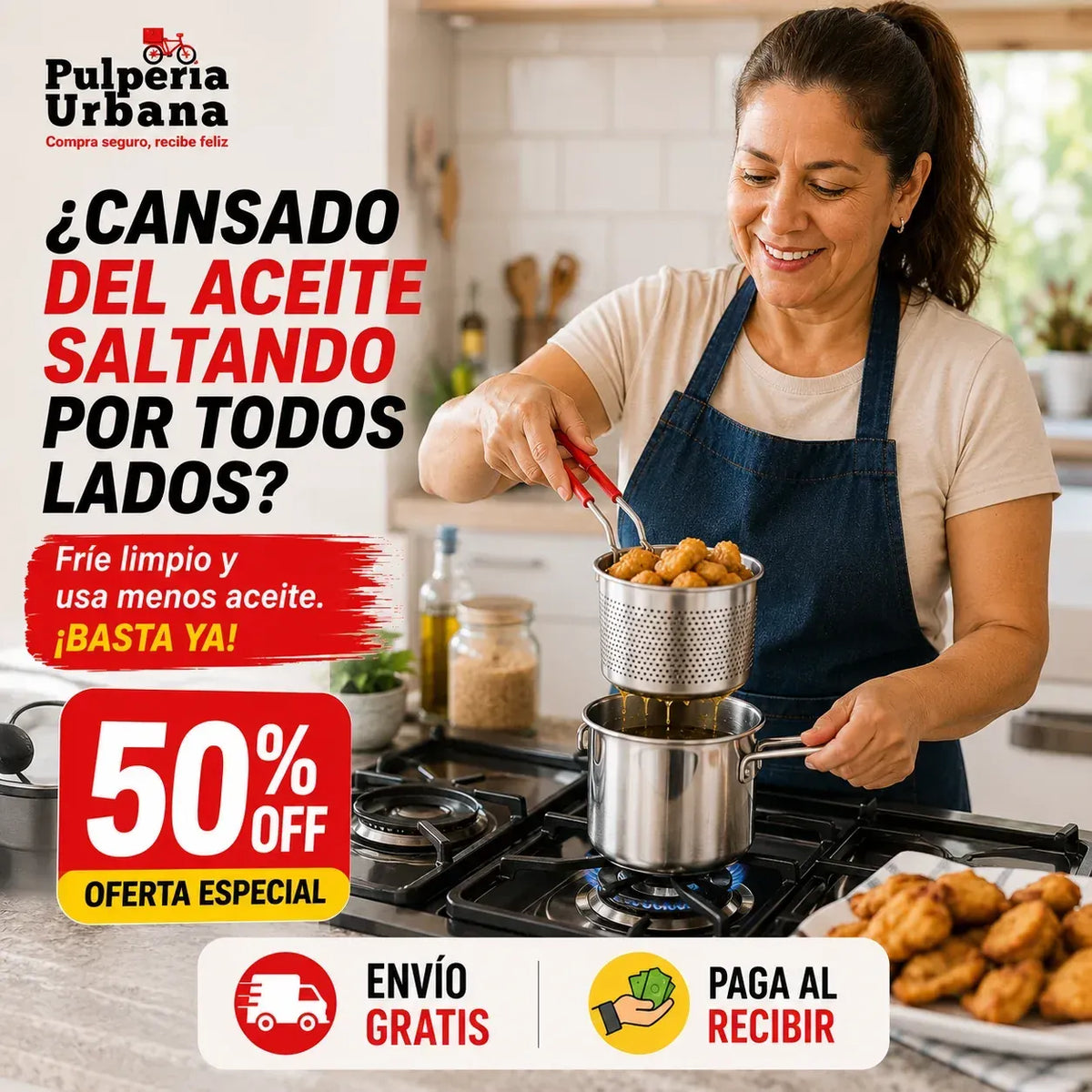OLLA FREIDORA MASTER CHEF EN ACERO INOXIDABLE